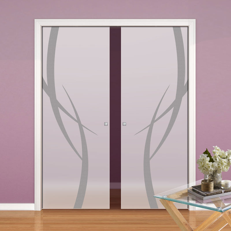Stenton 8mm Obscure Glass - Obscure Printed Design - Double Evokit Pocket Door