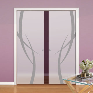 Image: Stenton 8mm Obscure Glass - Obscure Printed Design - Double Evokit Pocket Door