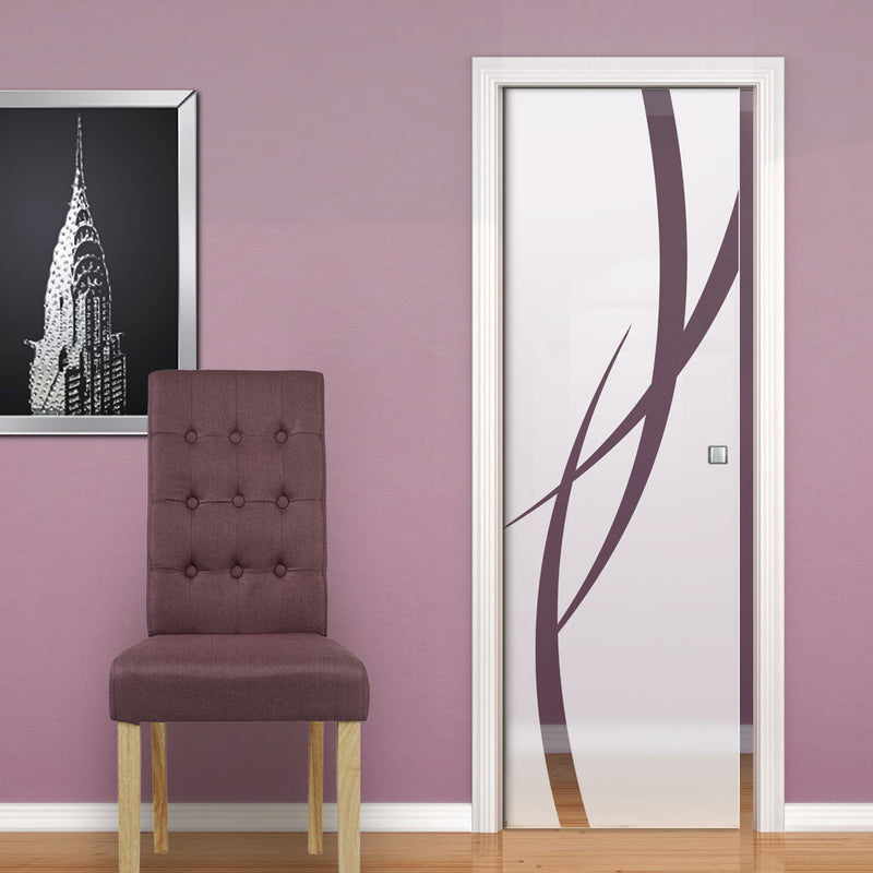 Stenton 8mm Obscure Glass - Clear Printed Design - Single Evokit Glass Pocket Door