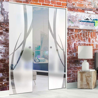 Image: Stenton 8mm Obscure Glass - Clear Printed Design - Double Absolute Pocket Door