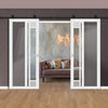Top Mounted Black Sliding Track & Solid Wood Double Doors - Eco-Urban® Suburban 4 Pane Doors DD6411G Clear Glass(2 FROSTED CORNER PANES)- Cloud White Premium Primed