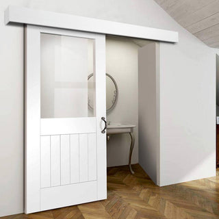 Image: Single Sliding Door & Wall Track - Suffolk Door - Clear Glass - White Primed