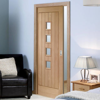 Image: Bespoke Contemporary Suffolk Oak 4L Glazed Single Pocket Door