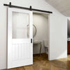 Top Mounted Black Sliding Track & Door - Suffolk Door - Clear Glass - White Primed