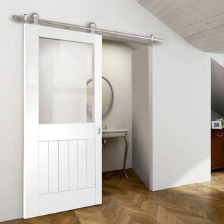 Image: Sirius Tubular Stainless Steel Sliding Track & Suffolk Door - Clear Glass - White Primed