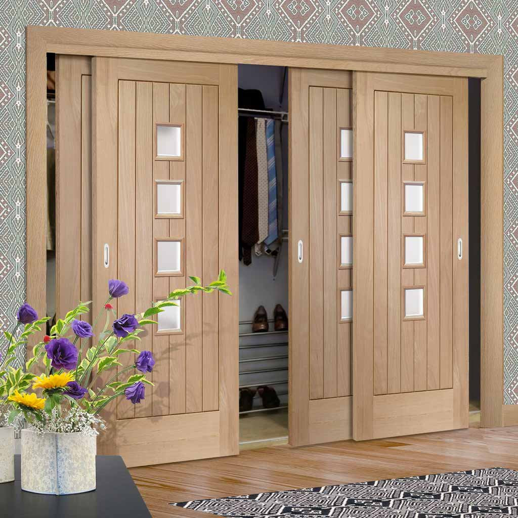 Bespoke Thruslide Contemporary Suffolk Oak 4 Pane Glazed 4 Door Wardrobe and Frame Kit