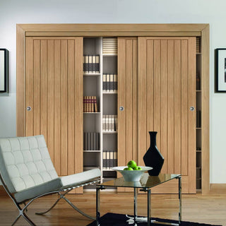 Image: Three Sliding Maximal Wardrobe Doors & Frame Kit - Suffolk Essential Oak Door - Unfinished