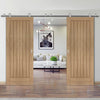 Sirius Tubular Stainless Steel Sliding Track & Suffolk Essential Oak Double Door - Unfinished
