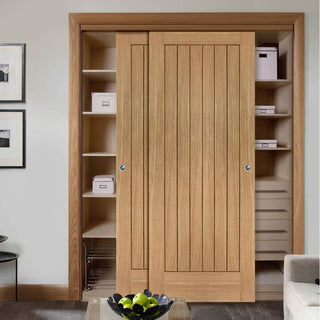 Image: Two Sliding Maximal Wardrobe Doors & Frame Kit - Suffolk Essential Oak Door - Unfinished