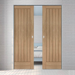 Image: Suffolk Essential Oak Absolute Evokit Pocket Double Pocket Door - Unfinished