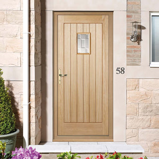 Image: Suffolk Exterior Oak Door and Frame Set - Part Frosted Double Glazing, From LPD Joinery