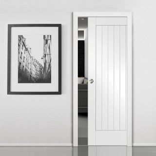 Image: Bespoke Suffolk Flush White Primed Single Pocket Door