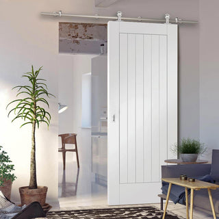 Image: Sirius Tubular Stainless Steel Sliding Track & Suffolk Flush Door - White Primed