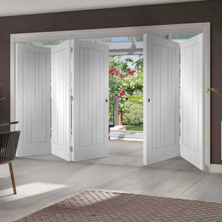 Image: Five Folding Doors & Frame Kit - Suffolk Flush 3+2 - White Primed