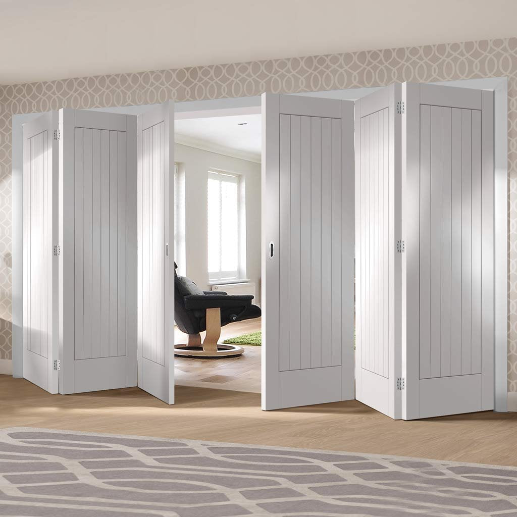 Six Folding Doors & Frame Kit - Suffolk Flush 3+3 - White Primed