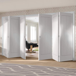 Image: Six Folding Doors & Frame Kit - Suffolk Flush 3+3 - White Primed