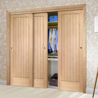 Image: Bespoke Thruslide Suffolk Oak 3 Door Wardrobe and Frame Kit