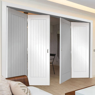 Image: Four Folding Doors & Frame Kit - Suffolk Flush 2+2 - White Primed