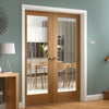 Suffolk Oak Door Pair - Etched Lined Clear Glass