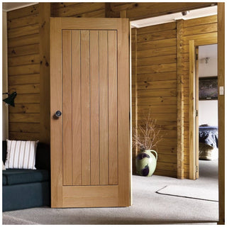 Image: Door and Frame Kit - Suffolk Oak Door - Vertical Lining - Prefinished
