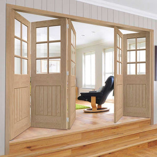 Image: Bespoke Thrufold Suffolk Oak 6 Pane Glazed Folding 3+2 Door - Prefinished