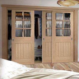 Image: Bespoke Thruslide Suffolk Oak 6 Pane Glazed 3 Door Wardrobe and Frame Kit - Prefinished