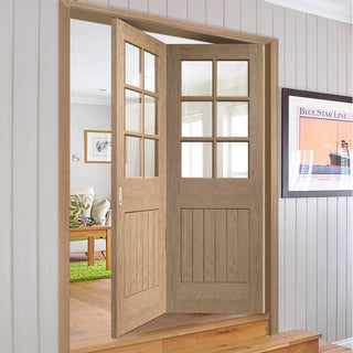 Image: Bespoke Thrufold Suffolk Oak 6 Pane Glazed Folding 2+0 Door - Prefinished
