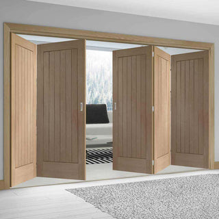 Image: Bespoke Thrufold Suffolk Oak Folding 3+2 Door - Vertical Lining - Prefinished