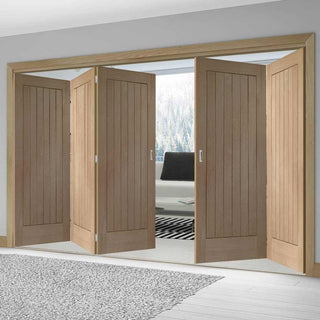 Image: Bespoke Thrufold Suffolk Oak Folding 3+2 Door - Vertical Lining