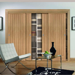 Image: Four Sliding Maximal Wardrobe Doors & Frame Kit - Suffolk Essential Oak Door - Unfinished