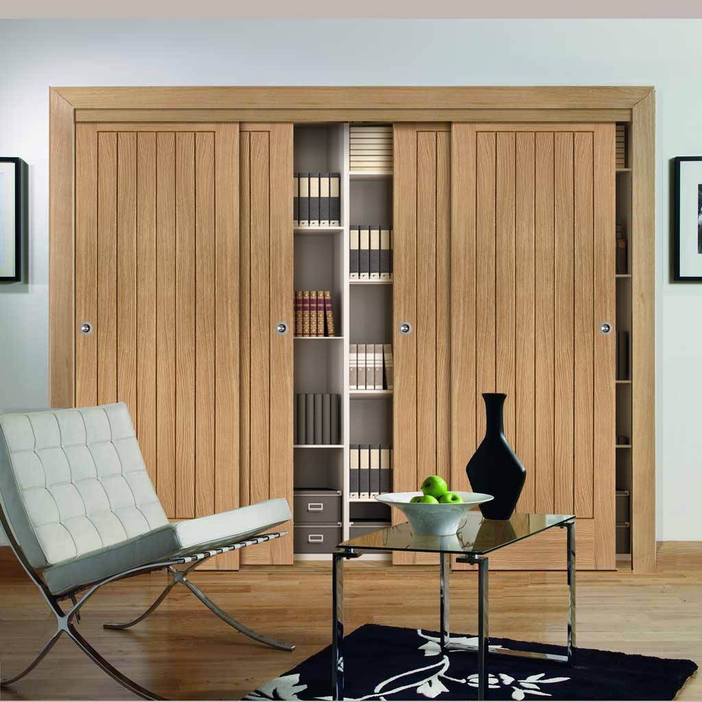 Minimalist Wardrobe Door & Frame Kit - Four Suffolk Essential Oak Door - Unfinished