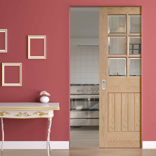 Image: Bespoke Suffolk Oak 6L Glazed Single Frameless Pocket Door - Prefinished