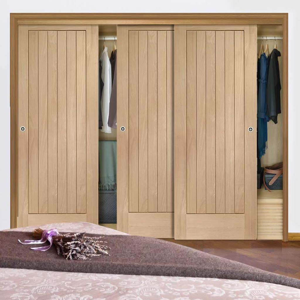Three Sliding Wardrobe Doors & Frame Kit - Suffolk Oak Door - Prefinished