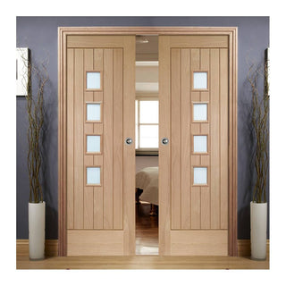 Image: Bespoke Contemporary Suffolk Oak 4L Glazed Double Pocket Door