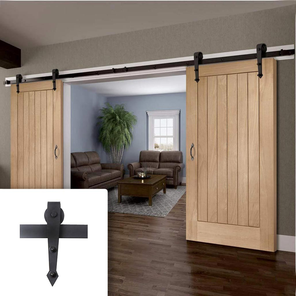 Double Sliding Door & Arrowhead Black Track - Suffolk Oak Doors - Prefinished
