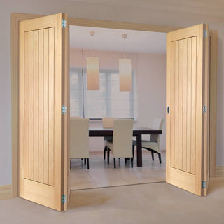 Image: Bespoke Thrufold Suffolk Oak Folding 2+2 Door - Vertical Lining - Prefinished