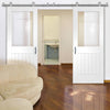 Sirius Tubular Stainless Steel Sliding Track & Suffolk Double Door - Clear Glass - White Primed