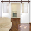 Double Sliding Door & Track - Suffolk Doors - Clear Glass - White Primed