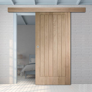 Image: Single Sliding Door & Wall Track - Suffolk Statement Solid Oak Door - Unfinished
