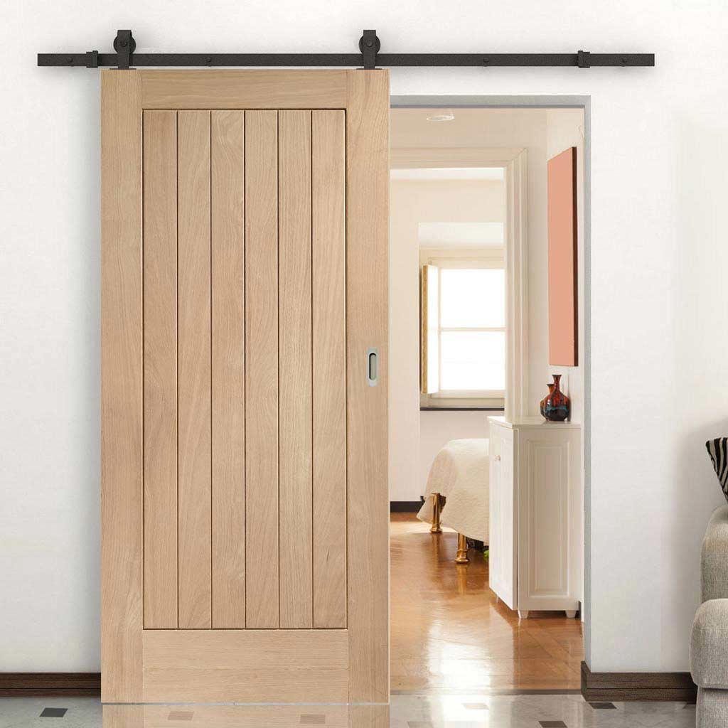 Top Mounted Black Sliding Track & Door - Suffolk Oak Door - Prefinished