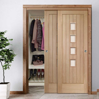 Image: Bespoke Thruslide Contemporary Suffolk Oak 4 Pane Glazed 2 Door Wardrobe and Frame Kit