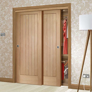 Image: Bespoke Thruslide Suffolk Oak 2 Door Wardrobe and Frame Kit - Prefinished