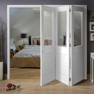 Image: Three Folding Doors & Frame Kit - Suffolk 3+0 - Clear Glass - White Primed