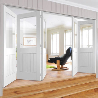Image: Bespoke Thrufold Suffolk White Primed Glazed Folding 3+2 Door