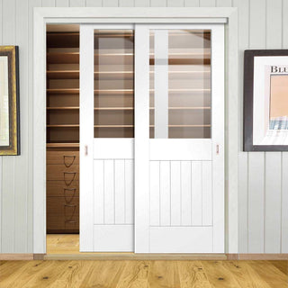 Image: Bespoke Thruslide Suffolk Glazed 2 Door Wardrobe and Frame Kit - White Primed - White Primed