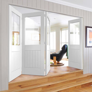 Image: Four Folding Doors & Frame Kit - Suffolk 3+1 - Clear Glass - White Primed