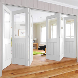 Image: Bespoke Thrufold Suffolk White Primed Glazed Folding 3+3 Door