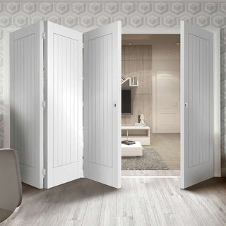 Image: Four Folding Doors & Frame Kit - Suffolk Flush 3+1 - White Primed