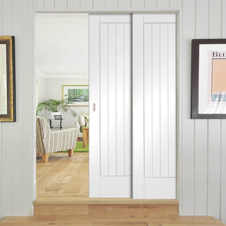 Image: Suffolk Staffetta Twin Telescopic Pocket Doors - Primed