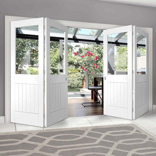 Image: Bespoke Thrufold Suffolk White Primed Glazed Folding 2+2 Door